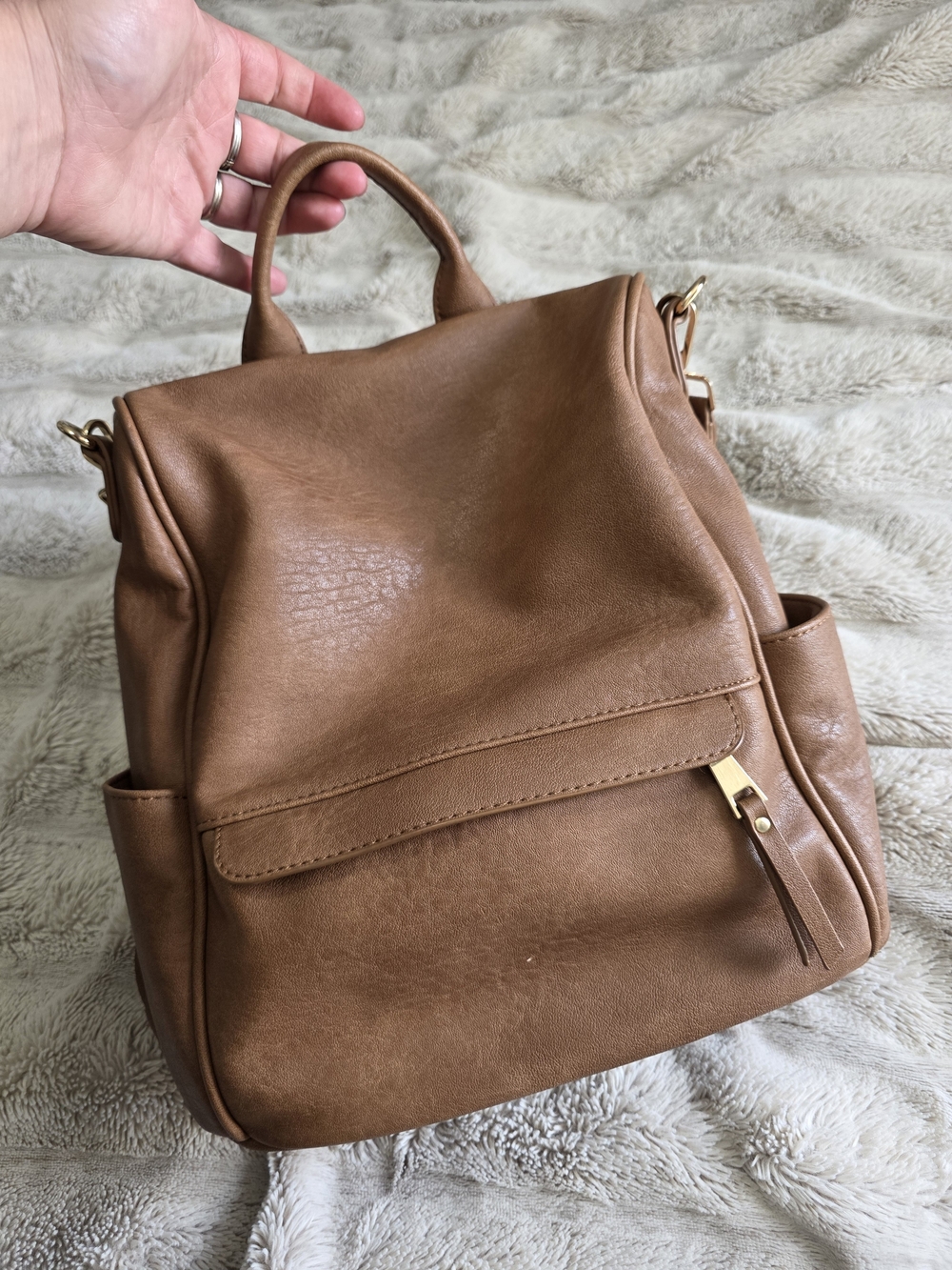 Madison West Brown Faux Leather Backpack